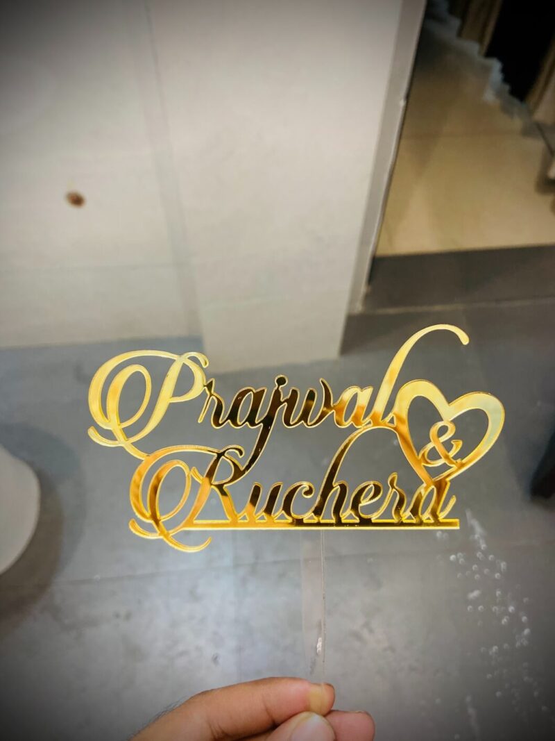 cake topper with name and heart