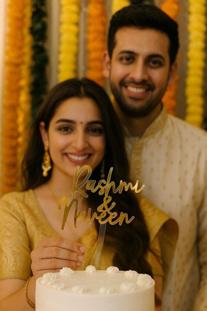 golden-cake-topper-order-chennai-engagement for couple